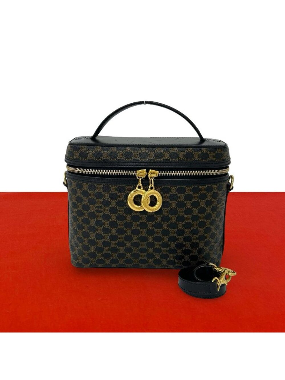 Celine Macadam Blason Pattern Circle Logo Leather 2-Way Shoulder Bag Vanity